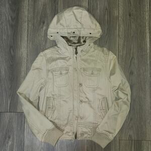 Women's Size Large Aeropostale Faux Fur Lined Button and Zip Up Jacket/Coat